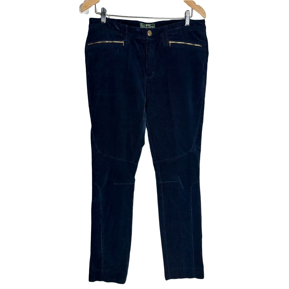 Ralph Lauren LRL Womens Pants Size 12 Navy Blue Velvet Corduroy Zip Pockets